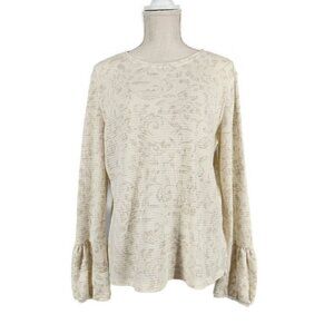 Caribbean Joe Waffle Pullover Shirt Womens Size XL Long Sleeve Beige Floral